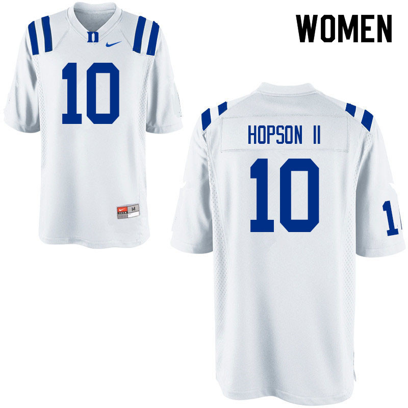 Women #10 James Hopson II Duke Blue Devils College Football Jerseys Sale-White - Click Image to Close
